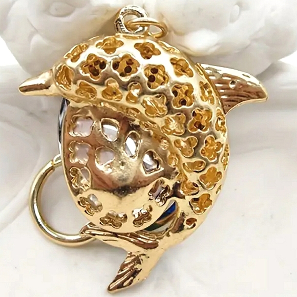 Rhinestone Dolphin w/Royal Blue Crystal Keychain/Purse Charm, NWT - Picture 2 of 4